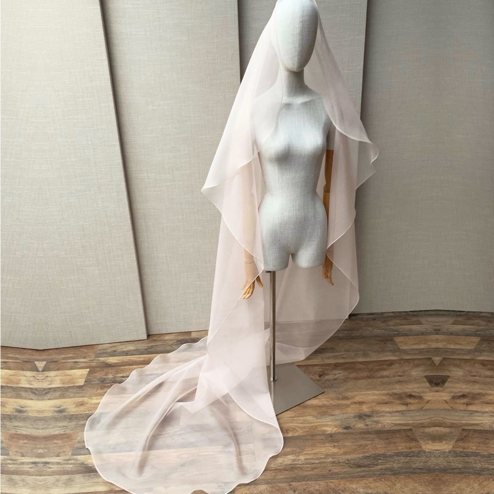 Blush Pink Silk Organza Bridal Veil - image 1